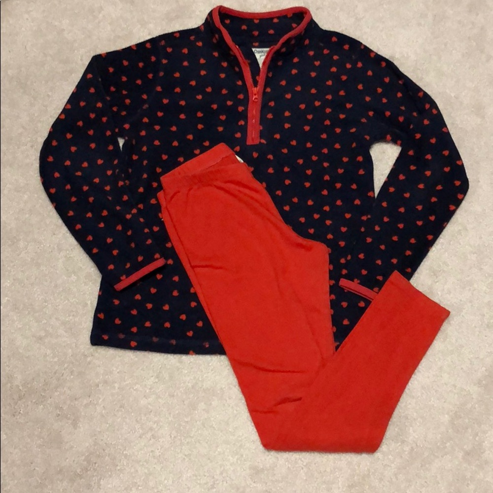 Girls Oshkosh fleece pullover/red leggings size 12